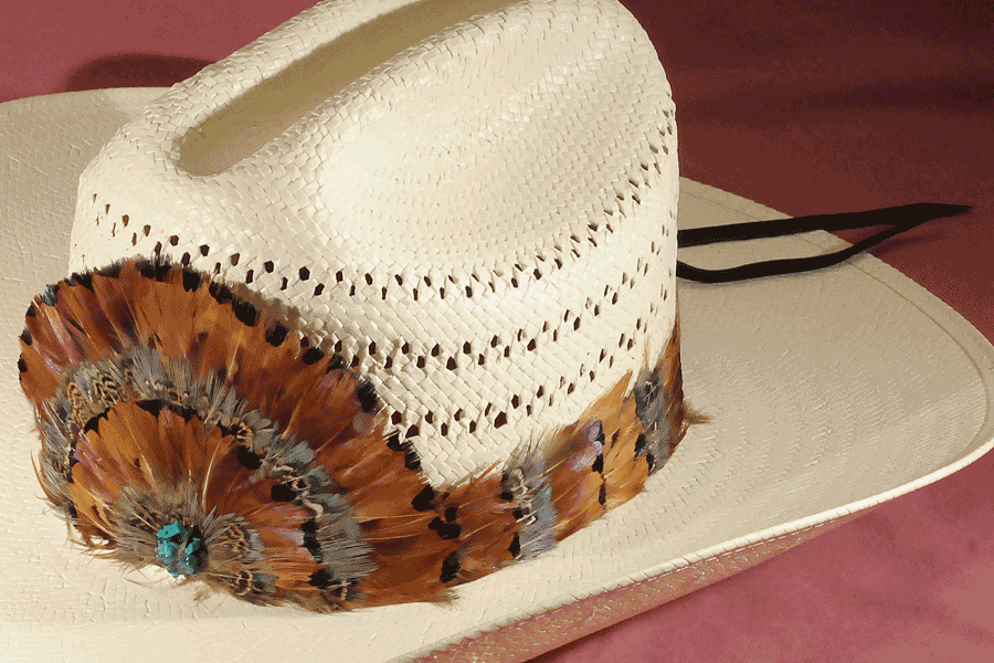 Feather Hat Band for Western Hat W/leather Ties & Genuine Arizona